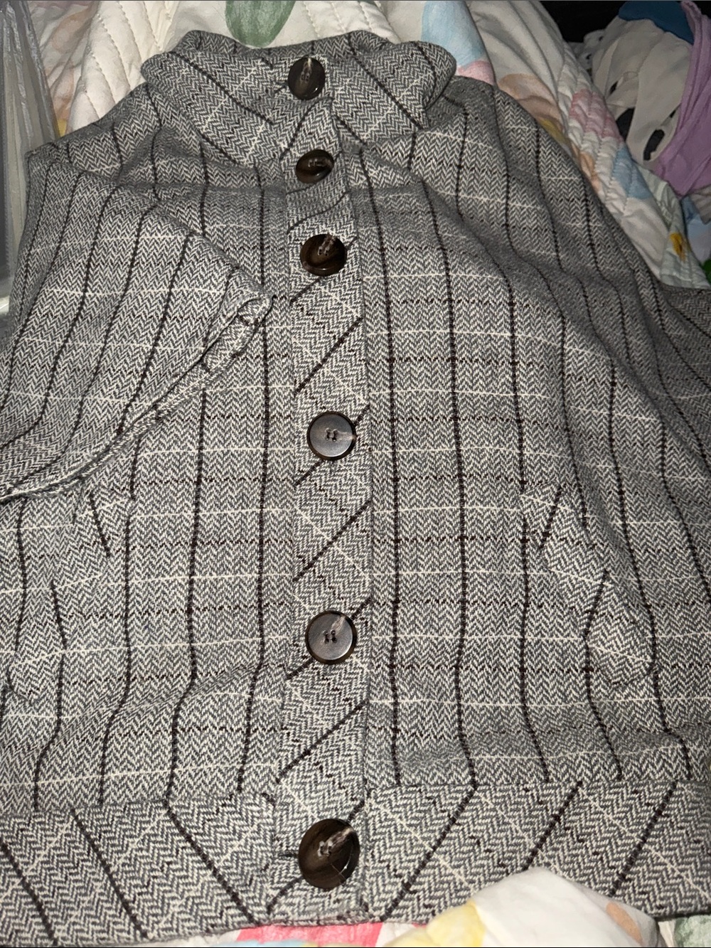 Halogen Gray Herringbone Button-Up Coat with Dark Buttons 0021